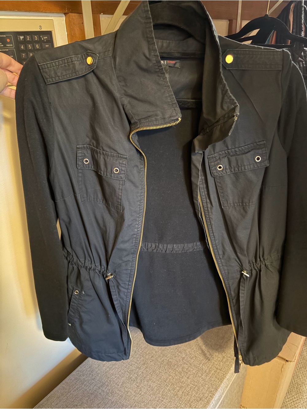 Style & Co. Black Utility Jacket with Gold Accents